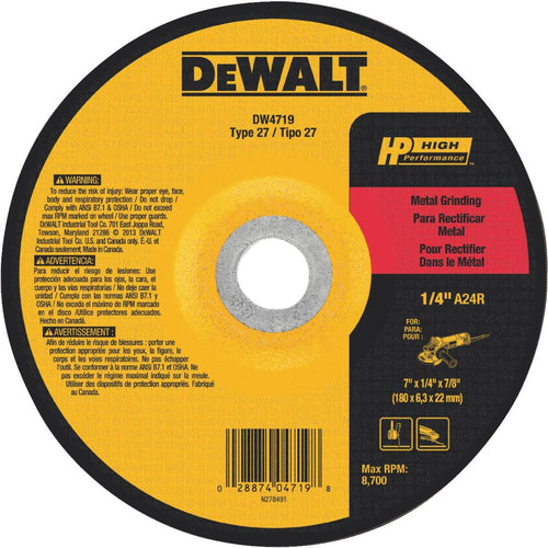 DeWalt HP Type 27 7 In. x 1/4 In. x 7/8 In. Metal Grinding Cut-Off Wheel