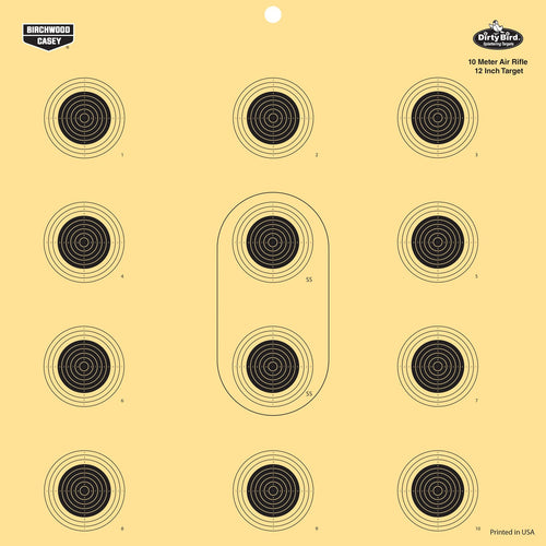 Birchwood Casey 35024 Dirty Bird 10 Meter Air Rifle Target Bullseye Hanging Tagboard Target 12 12 Per Pack