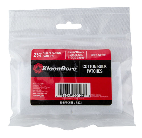 Kleen-Bore P203 Super Shooter Cleaning Patches Cotton 50 Pack 2 1/4 Square .38/.45 Cal