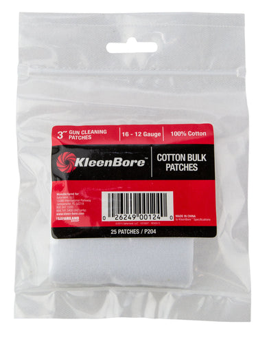 Kleen-Bore P204 Super Shooter Cleaning Patches Cotton 25 Per Bag 3 Square 12-16  Gauge