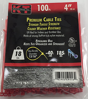K-T Industries 4 Red Ultra Light Duty, 100/Pk